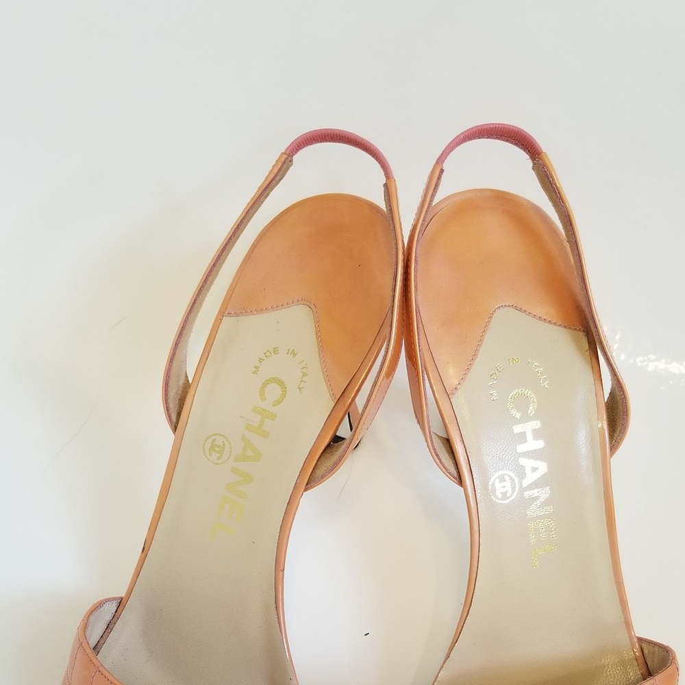 Chanel Pink Patent Leather Quilted Sling-back Sz 9